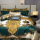 Rosalee Royal Gold And Green Embroidered Egyptian Cotton Duvet Cover Set | Yedwo